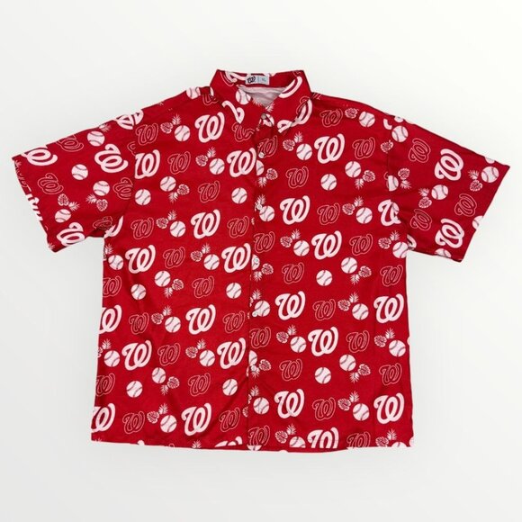 MLB Washington Nationals Shirt Mens Red Hawaiian Baseball Lightweight Button Up - Picture 1 of 8